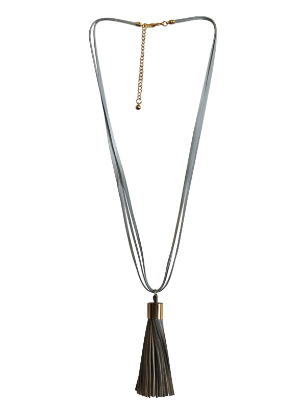 Grey Leather Tassle necklace.