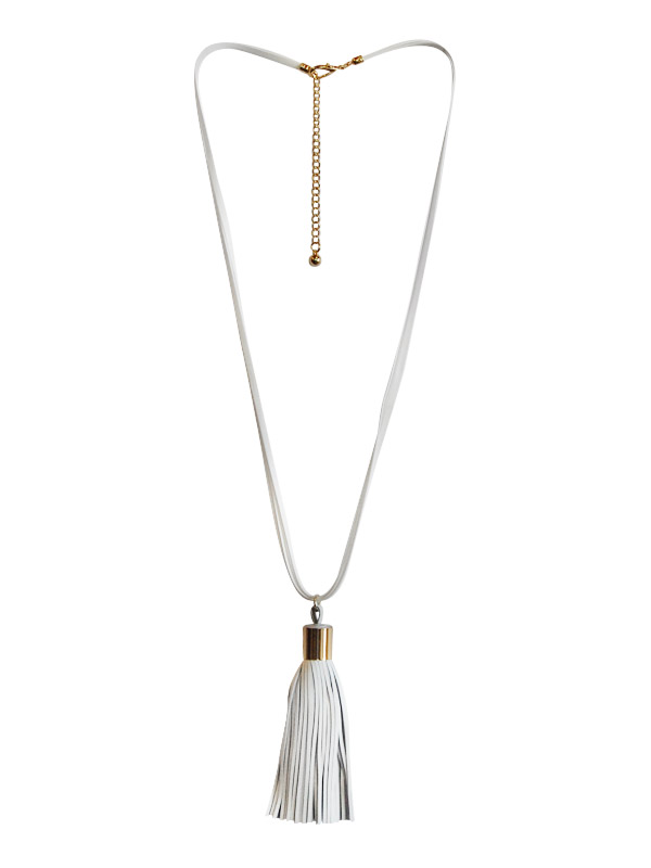 White Leather Tassle necklace.