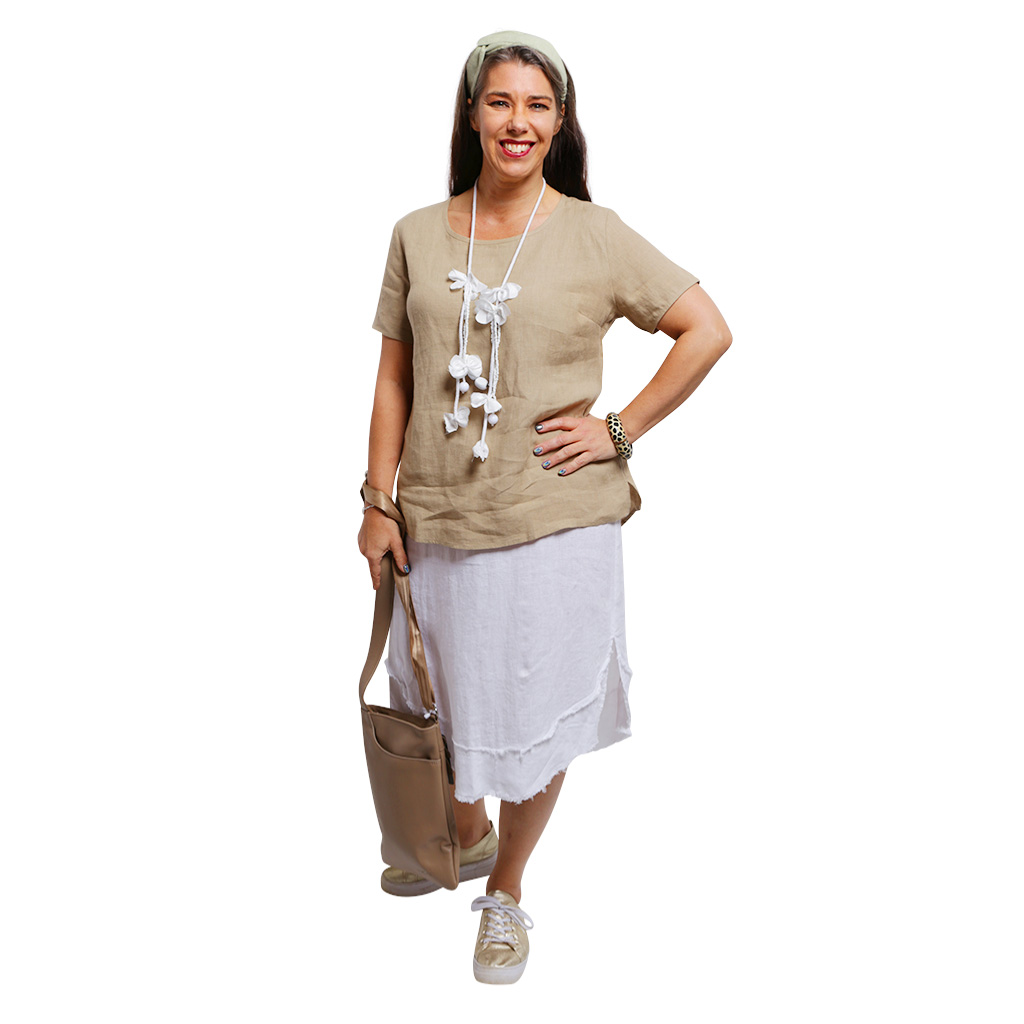 Linen Summer Top Camel Front
