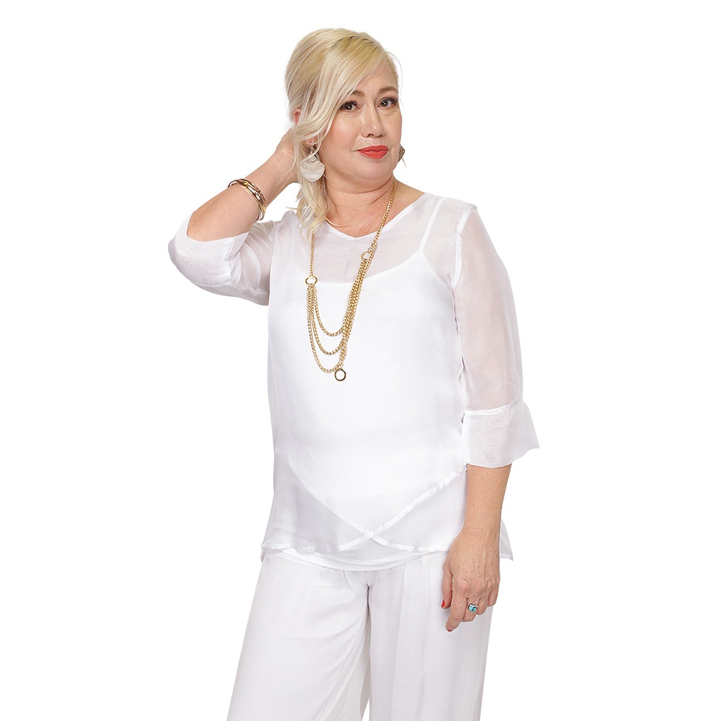 White Silk Nancy Crossover Top