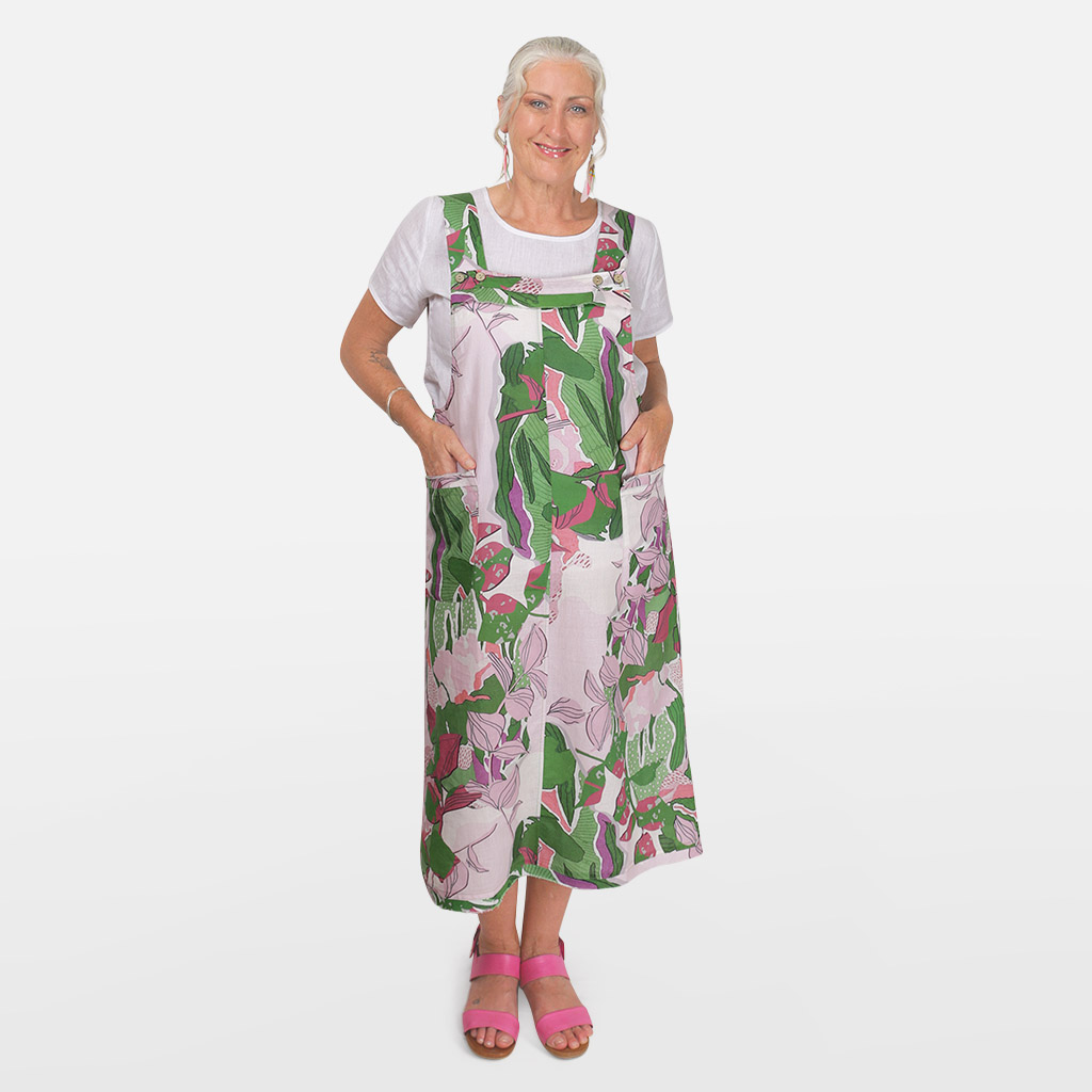Printed Pinafore Linen Dress